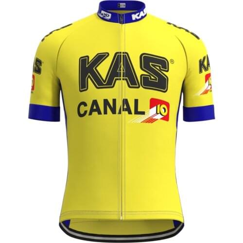1988 Racing KAS Team Retro Man yellow Cycling Jersey Short Sleeves Clothing Summer Mtb Bike sweater maillot ciclismo hombre