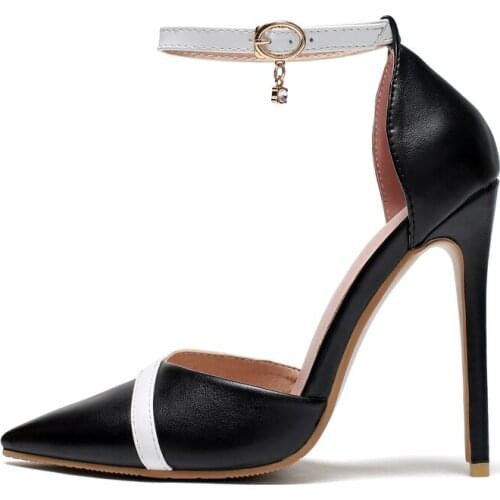 2021 Summer Sandals Stilettos heels Black buckles strap Sexy Ladylike Temperament Pointed toe Fashion Women shoes Big size 48