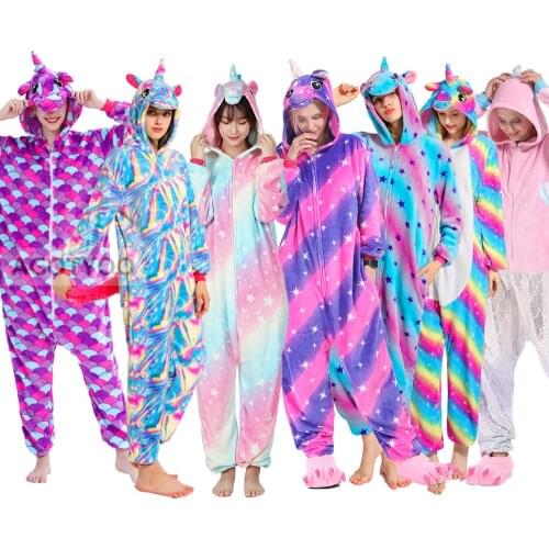Women Pajamas Pyjamas Adults Flannel Sleepwear Homewear Unicorn Stitch Panda Tiger Cartoon Animal Pajama Sets Pijamas