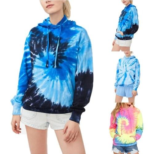 Autumn and Winter Womens Hoodies Sweatshirts Loose Tie-dye Printing Hooded Long Sleeves