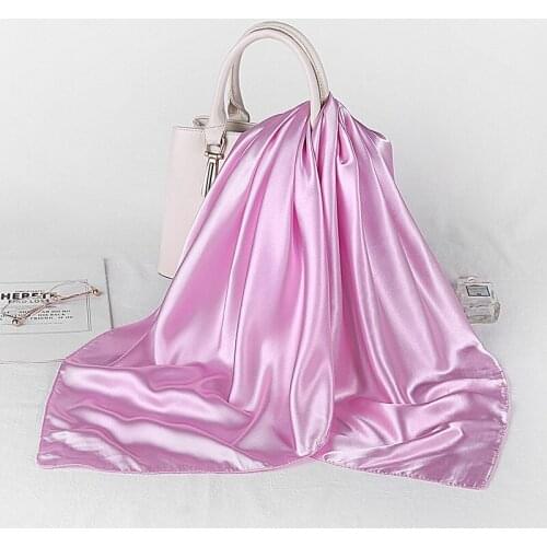 90*90cm Square Silk Scarves Muslim Satin Hijab Scarf Women Plain Shawls and Wraps Head Scarf Chiffon Islamic Female Headband