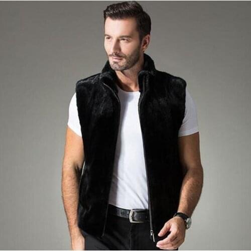 Vest Faux Fur Men Coat Hooded Black Solid Color Slim Sleeveless Retro Casual Autumn Winter Tops Wild Male