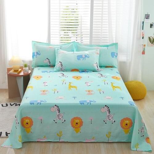 Cartoon Square Animals Big Head Flat Sheet 1pc Pure Cotton Children Bed Sheet Twin Full Queen King Mattress Cover Bedclothes