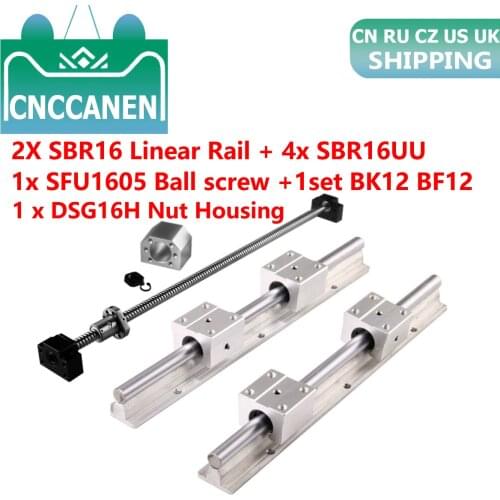 4PCS SBR16 Linear Rail Support +SBR16UU Block + 3PCS SFU1605 Ball Screw +BKBF12 End Support +1605 Nut Housing For XYZ CNC Parts