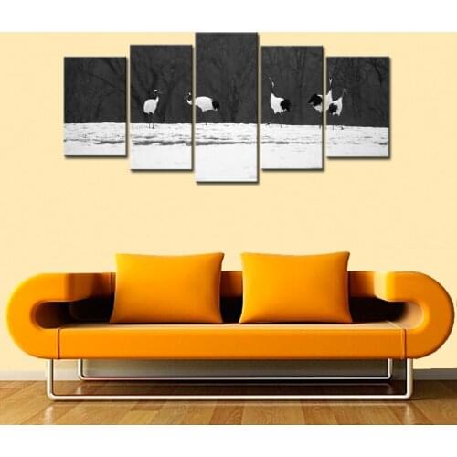 5 Piece Wall Art Picture Gift Home Decor Canvas Print Painting Red-Crowned Crane in the Snow Landscape HD Spray Printing Artwork