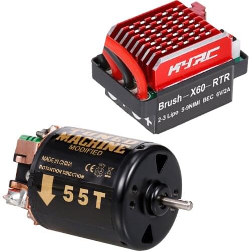 540 Brushed Motor RC Crawler Motor 55T 3-Slot and 60A ESC RC Car ESC Brushed Electric Speed Controller 6V/2A BEC for 1/10 RC Car