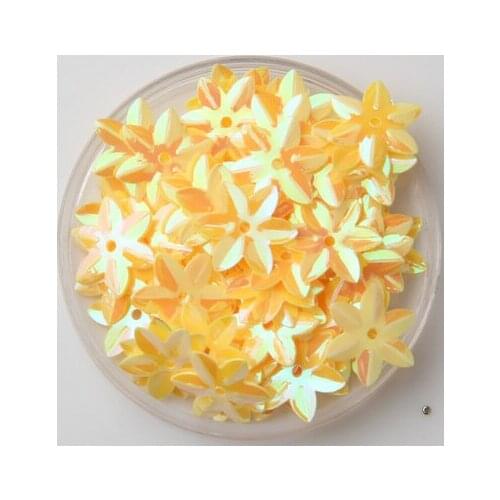 800pcs/lot 15mm Flower Sequins Cup Six Petals With 1 Center Hole Plum Blossom Handcraft Sewing Accessory Yellow AB Confetti