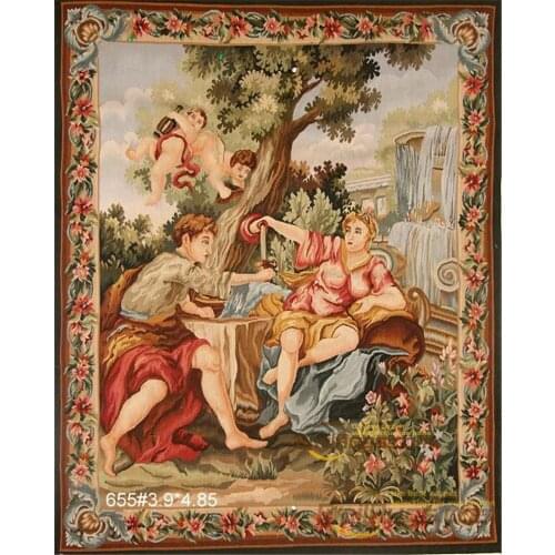 Antique French Tapestry Rare Aubusson Style Brown Fashionable Circular Household Decoration Mat Yellow Aesthetic