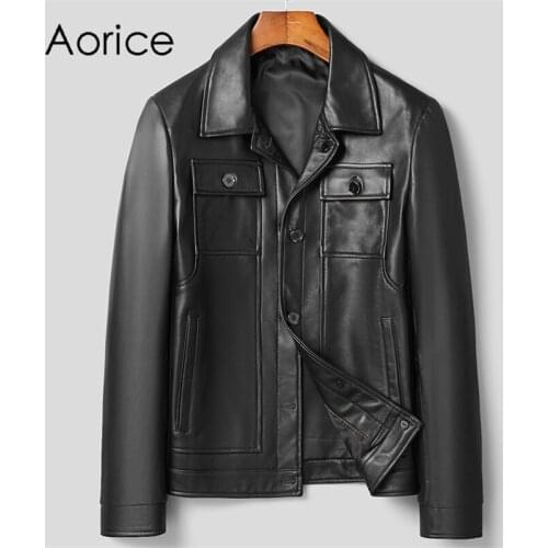 Aorice Men Genuine SheepSkin Leather Jacket Coat Male Brand New Winter Real Leather Jackets Coats MT126