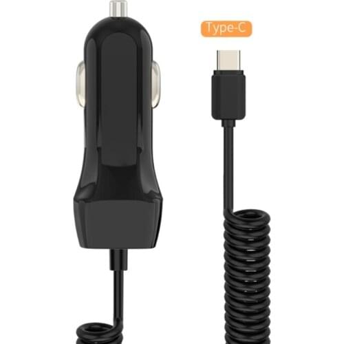 Type - C Car Charger USB with Cable Charging Black with Spring Wire Design Compatible with iPh-one and Sam-sung ABCD