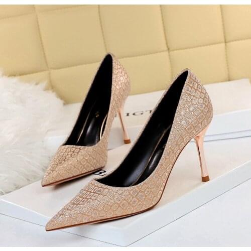BIGTREE Shoes Sexy Women Shoes Retro Women Pumps Stiletto Party Shoe Glitter Reflective Uppers Ladies Pointed Sandals Heel
