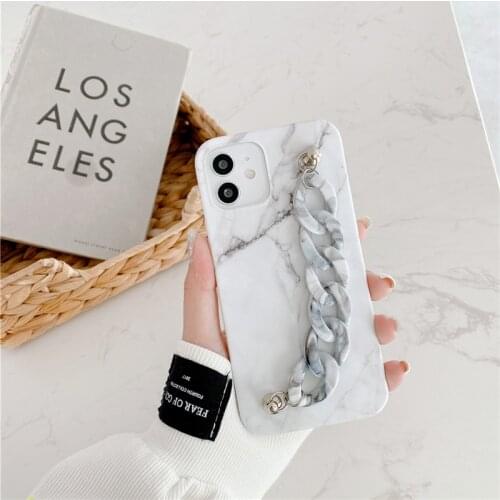 For iPhone 11 12 Pro Max Case High Quality Marble Wrist Chain For iPhone 7 8 Plus X XR XS Max SE2020 Soft Bracelet Phone Case