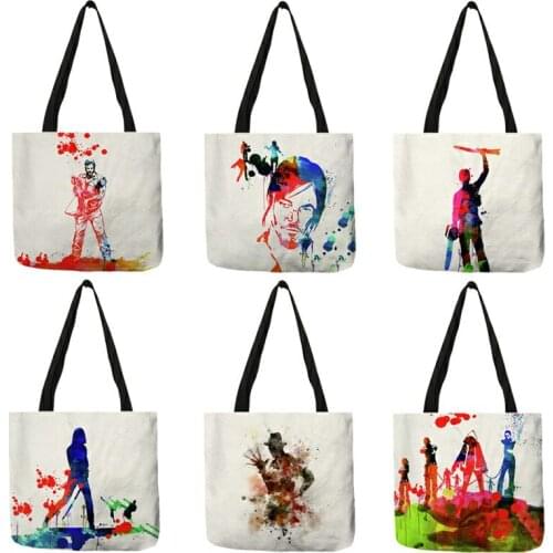 Halloween New Watercolor Hot Movie Character Print Women Handbags Shoulder Bag Large Capacity Shopping Totes B13136