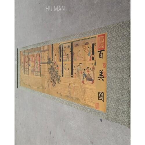 Chinese Calligraphy And Painting Beautiful Woman Small Long Roll Handicraft Home Decoration