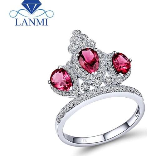 Natural Pink Tourmaline Solid 14k White Gold Jewelry Crown Gemstone Ring Diamond Fine Jewelry for Sale Wholesale Women Gift