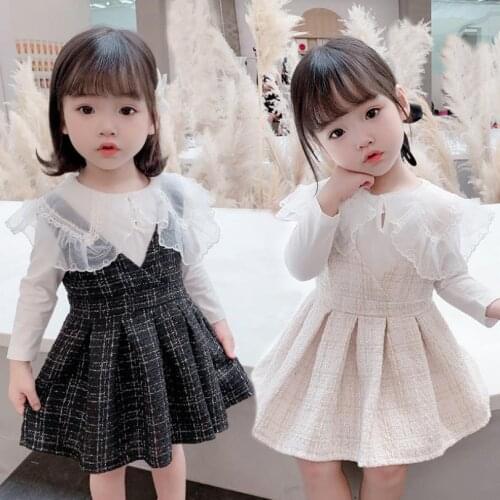 Kids Girls Fashion Spring Clothes Set 2 pieces Shirt + Dress Braces Clothing Children Girl Baby 5 Years Birthday White Tops