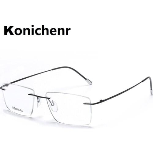 Konichenr Titanium Glasses Frame Men 2021 New European Design Square Rimless Prescription Eyeglasses Eyewear Frame for Women