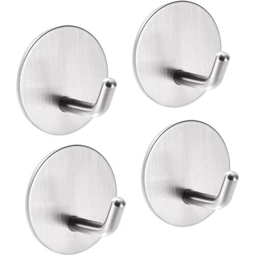 Uxcell 4 pcs Adhesive Hooks Wall Hooks Stainless Steel Hanger 46mm x 35mm (D x H) for Kitchen Bags Towel Coat