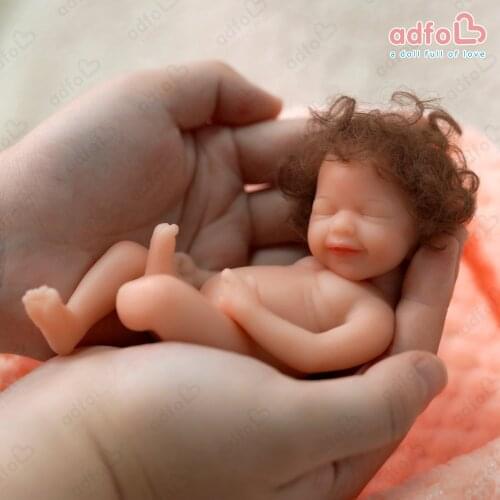 ADFO 6 Inches Reborn Silicone Dolls Realistic Mini Newborn Smile Baby Bath Washable Fashion Hair-Rooted Girl Gift Collectibles