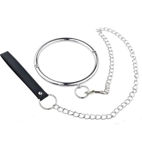 Metal Chain Collar With Leash BDSM Bondage Fetish Necklace Adult Erotic Games Sex Toys For Women Men Couple Round Slave Collar