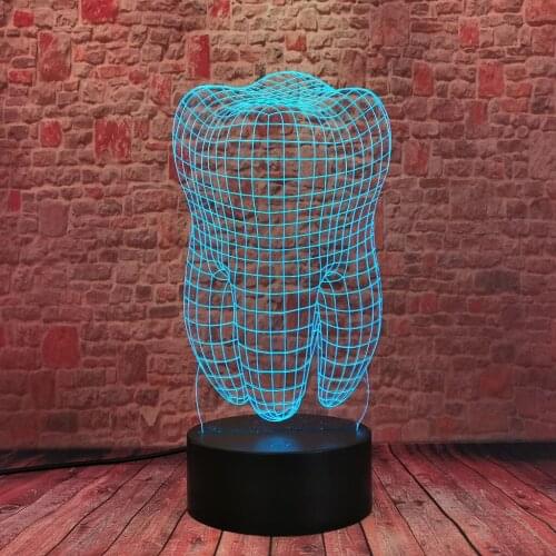 Flashing 3D Illusion LED Table Nightlight Colorful Changing Lamp Model Tooth Light-up Toys
