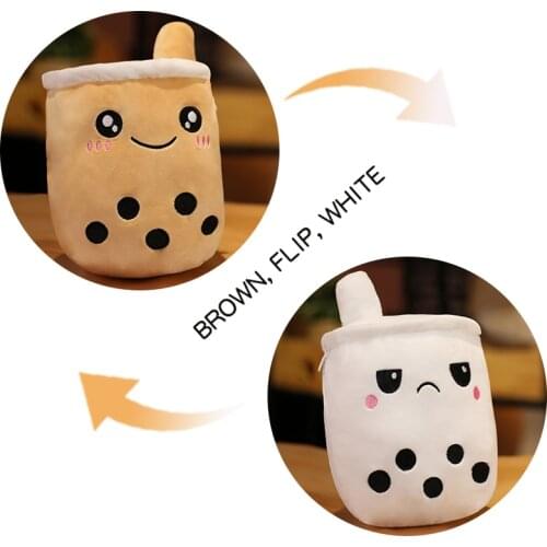 Kawaii Flip Double-Side Boba Milk Cups Plush Toys For Girls Kids Stuffed Two-Sided Show Different Mood Peluches Simulation Doll