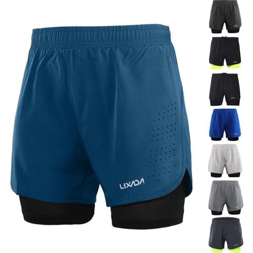 Lixada Sports Shorts Mens 2-in-1 Running Quick Drying Breathable Active Gym Exercise Jogging Cycling Shorts With Longer Liner
