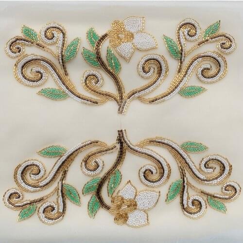 Patches Embroidery Fabric-Neckline DIY-Decoration Wedding-Gown Lace Appliques-Sew Pearl Heavy Handmade Luxury