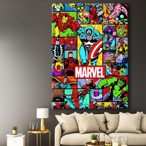 Marvel Avengers Superhero Marvel Comics Collage Canvas Wall Art Poster Pictures for Kids Bedroom Cuadros Living Room Decor