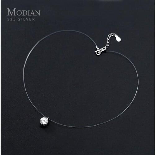 Modian Simple Round Clear CZ Pendant Choker Necklace for Women Classc Charm 925 Sterling Silver Geometric Design Party Jewelry