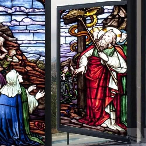 Custom Size Window Glass Films Self-Adhesive Frosted Stained Glass European Church Jesus Christ Virgin Last Supper Sticker Foil