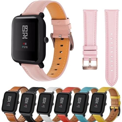 20mm Fashion Genuine Leather Watch Band Strap for Huami Amazfit Bip GTS2 Mini BIT Lite S U Pro Replacement Wrist band strap