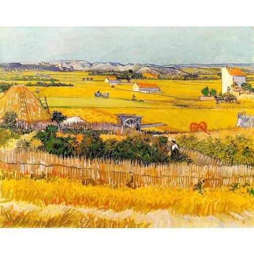 Hand Painted Famous Oil Painting Reproduction Harvest at La Crau, 1888 by Vincent Van Gogh Painting on Canvas Impressionist