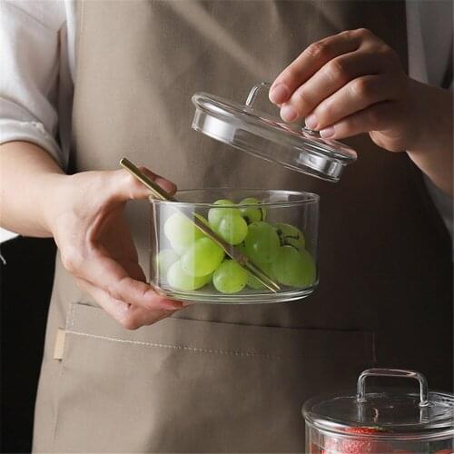 Nordic Glass Storage Jar Kitchen Food Container Chic Stackable Organizer Jar Simple Fruit Dessert Salad Bowl Box