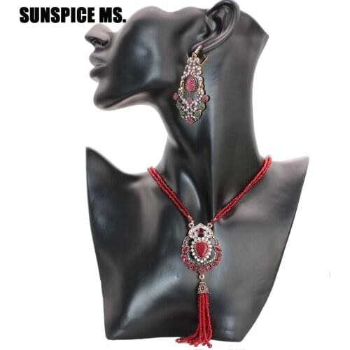 SUNSPICE MS African Beads Jewelry Sets Flower Drop Earrings Long Tassels Charm Necklace Bridal Ethnic Wedding Engagement Bijoux