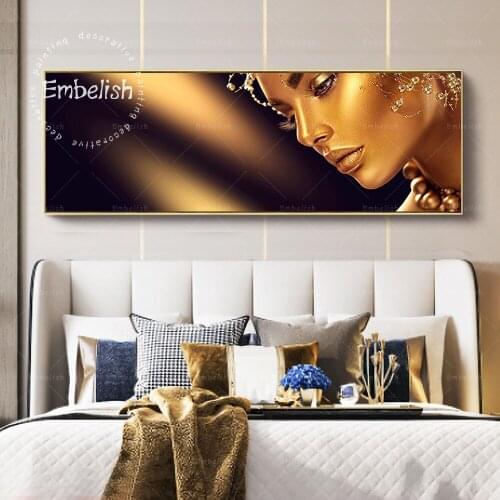 Embelish Large Size Modern Home Decor Sexy African Nude Woman With Golden Skin Lips Wall Pictures Living Room Canvas Paining