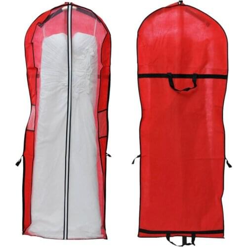 Large Capacity Cloth Storage Bag Hanging Suit Coat Dust Cover Protector Wardrobe Wedding Dress Cover Storage Bag Red