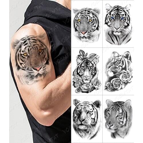 Yellow Eye Tiger Temporary Tattoo Sticker For Men Women Adult Rose Owl Wolf Fox Waterproof Fake Henna Lion Animal Body Art Tatoo