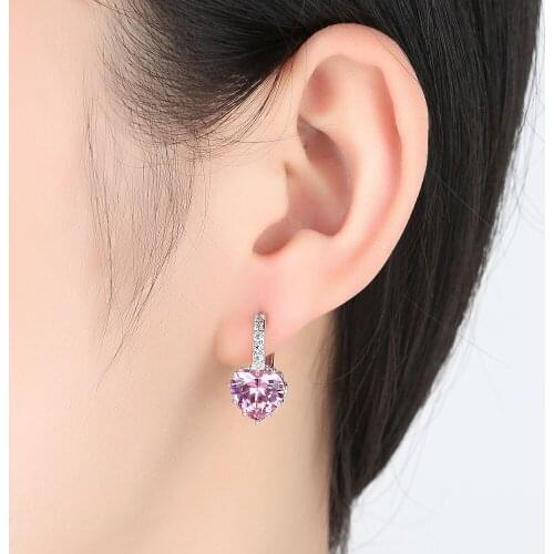 Heart Shape Cubic Zirconia Stud Earring Clip For Women CZ Female Earring For Girls Engagement Jewelry Wedding Gift
