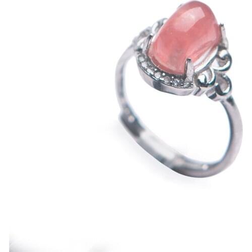 Genuine Natural Adjustable Rhodochrosite Crystal Ring Fashion 925 Sterling Silver Crystal Women Ring Adjustable Size Ring