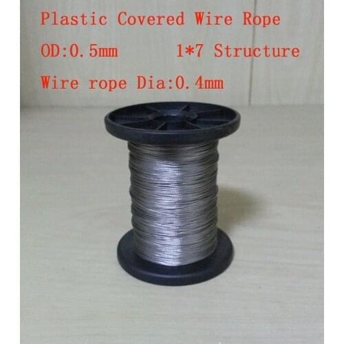0.5mm/0.4mm Plastic covered Coated, Structure:1*7, SS304 Hanging clothes Fishing Wire Rope about 100 meters