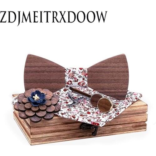 Fashion Handmade wooden Hollow out bow tie Distinctive bow tie/Brooch/Broth/Cufflinks for party wedding 1set