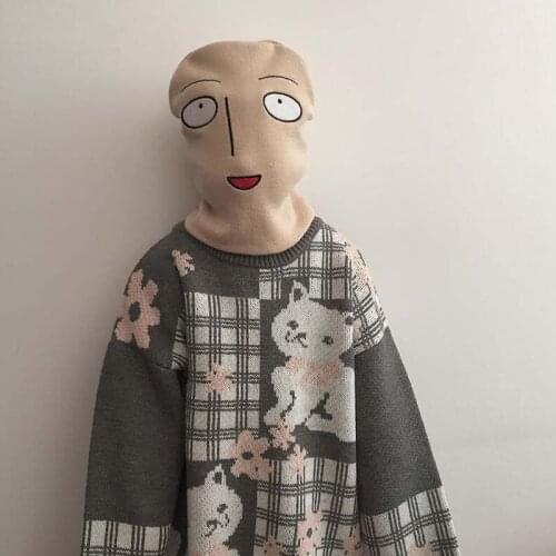 1 Pcs Halloween Gifts Whimsy Bald Blank Face Knitted Caps Autumn Winter Keep Warm Hats For Women And Men Skullies Beanies 8490