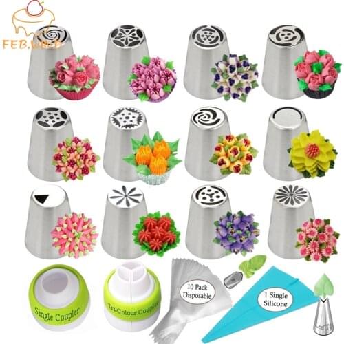 27 PCS Large Icing Nozzle Russian Piping Tips Set Cake Decorating Supplies Russian Frosting/Flower Tips Pastry Nozzles Tulip 627