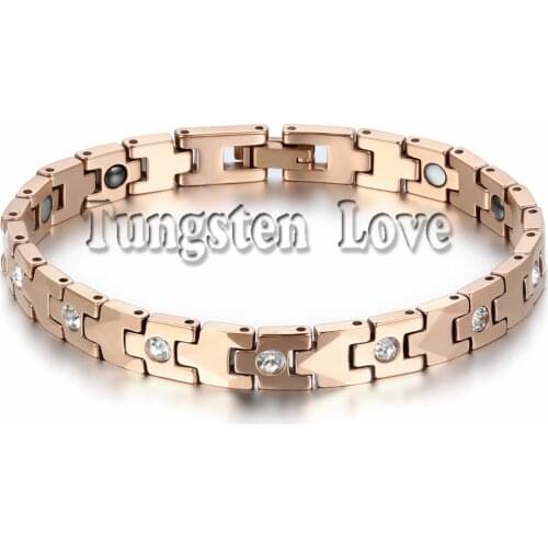7.4" Luxury Rose Gold Tone Tungsten Bracelet Health Balance Bracelet With Energy Magnetic Stone Inlay for Women pulseras mujer