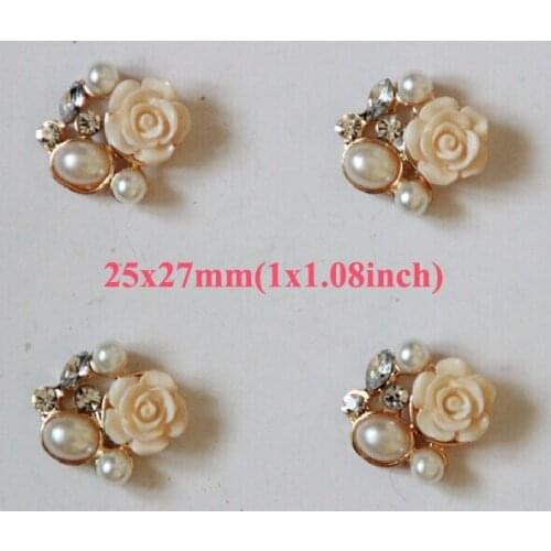 Free Shipping Wholesale 50pcs/lot 25x27mm Flower Rhinestone Flatback Button For Hair Flower Wedding Invitation LSFY023
