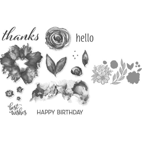 Thanks Rose Flower Seal Stamp with Cutting Dies Stencil DIY Scrapbooking Embossing Photo Album Decor Pap