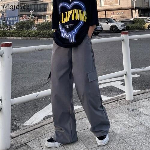 Cargo Casual Pants Men Side Pockets Harajuku Solid Baggy Streetwear Overalls Male Elastic Waist Trousers High Street Pantalones