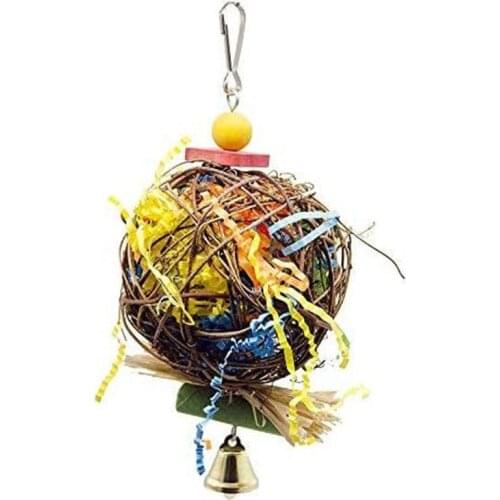 Parrot Shredder Paper Toys Hanging Rattan Ball Bird Bite Chewing Toy with Bells for Budgie Cockatiel Bird Cage Accessories