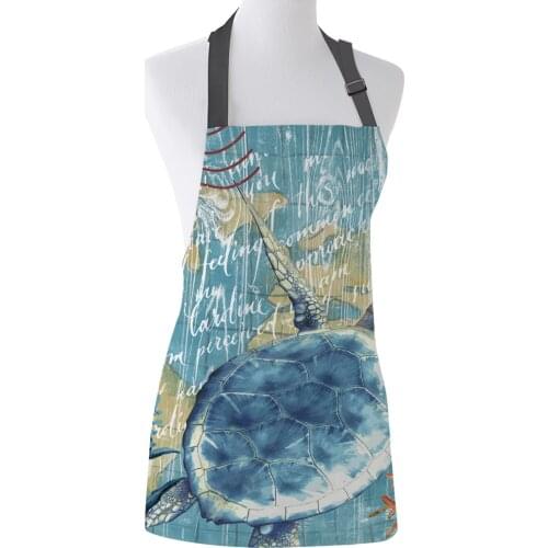 Sea Life Series Turtles Printed Aprons Kitchen Home Canvas Bib Female Adult Kids Cooking Dining